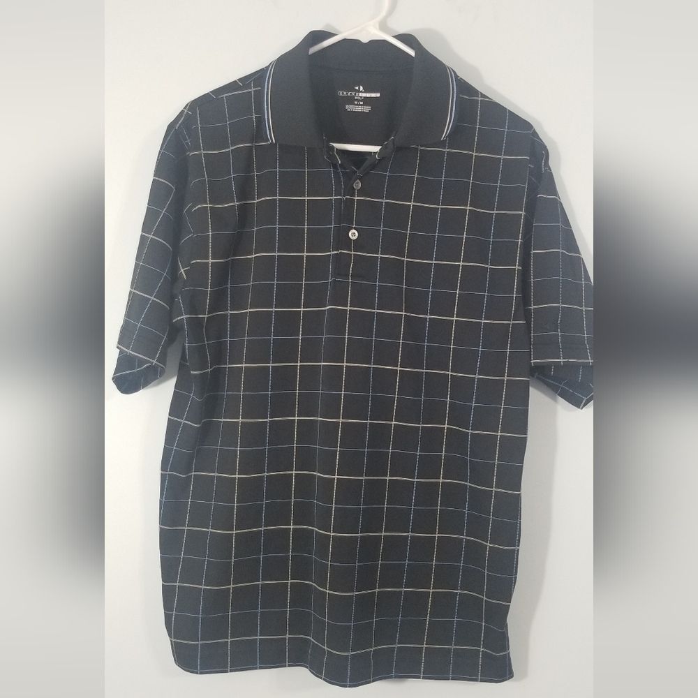 Grand Slam Polo Golf Tee. Size Medium. Black with Blue and Yellow Accents.